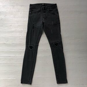 THRT Men’s Jeans Black Size 28 Skinny Distressed Patch Streetwear Faded